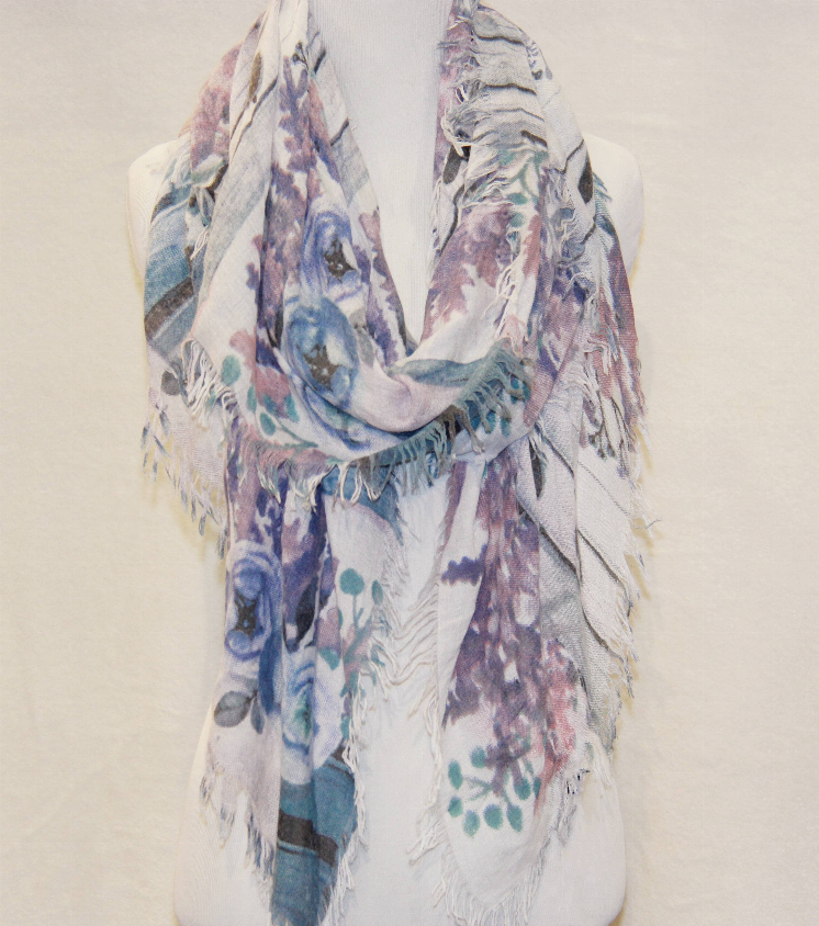 Floral Rose & Lavender Fringe-Accent Scarf JC Sunny Fashion