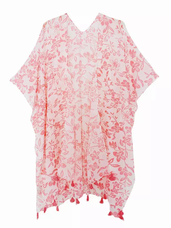 Floral Tassels Trim Kimono JC Sunny Fashion