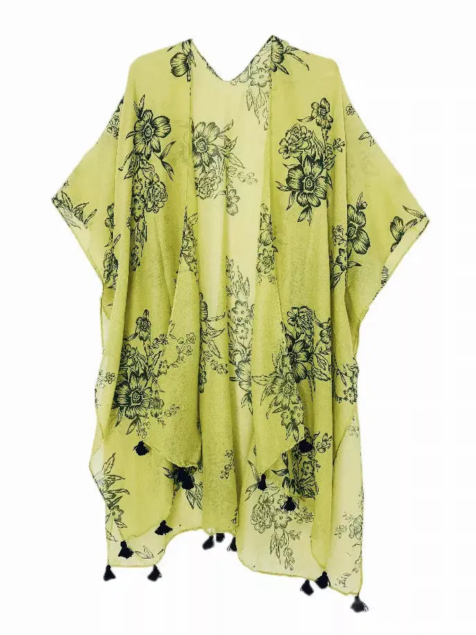 Floral Tassels Trim Kimono JC Sunny Fashion