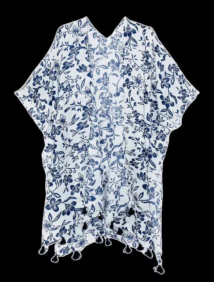 Floral Tassels Trim Kimono JC Sunny Fashion
