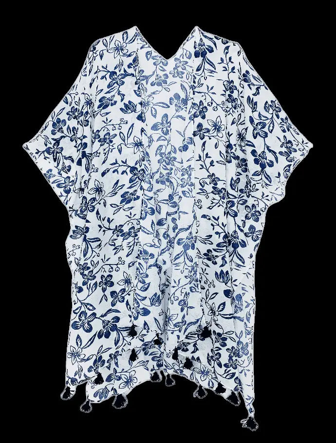 Floral Tassels Trim Kimono JC Sunny Fashion