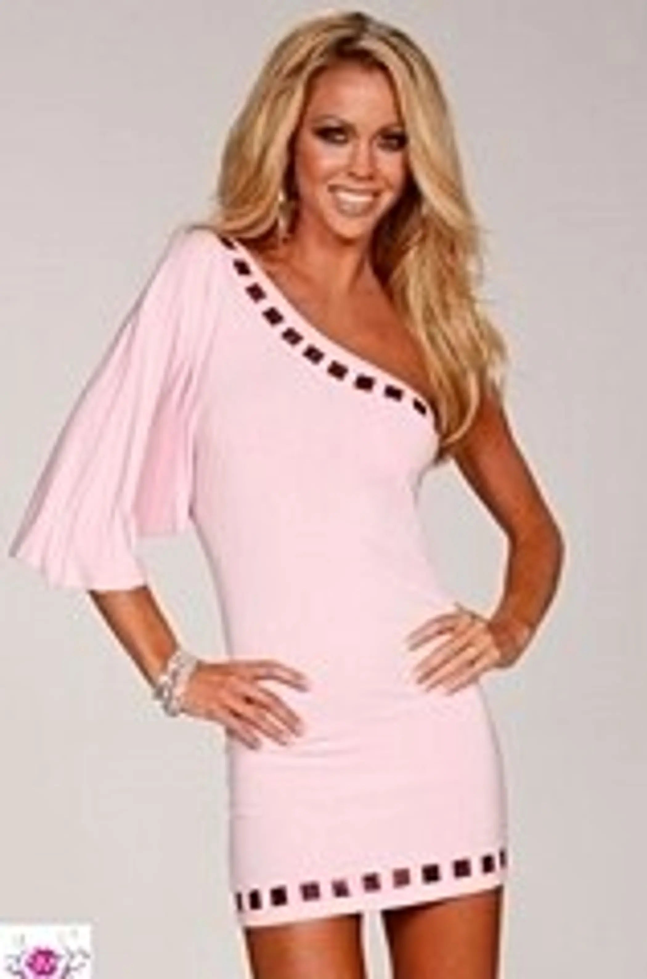 Flouncy One Sleeve Dress with Nailhead Trim SurelyMine