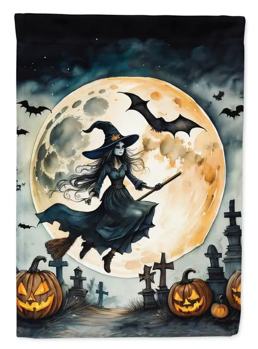 Flying Witch Spooky Halloween House Flag Caroline's Treasures
