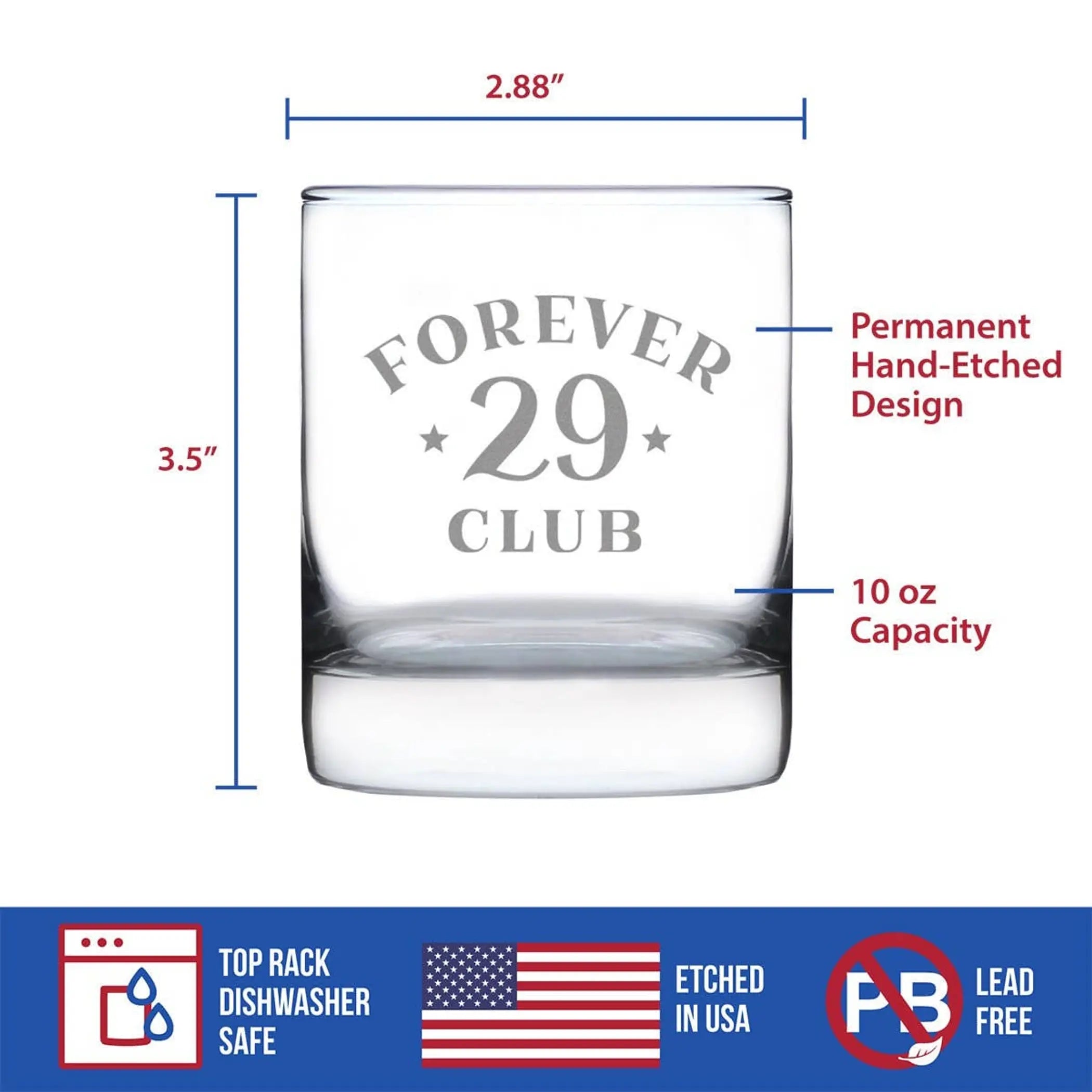 Forever 29 Whiskey Rocks Glass - 30th Birthday Gifts Bevvee
