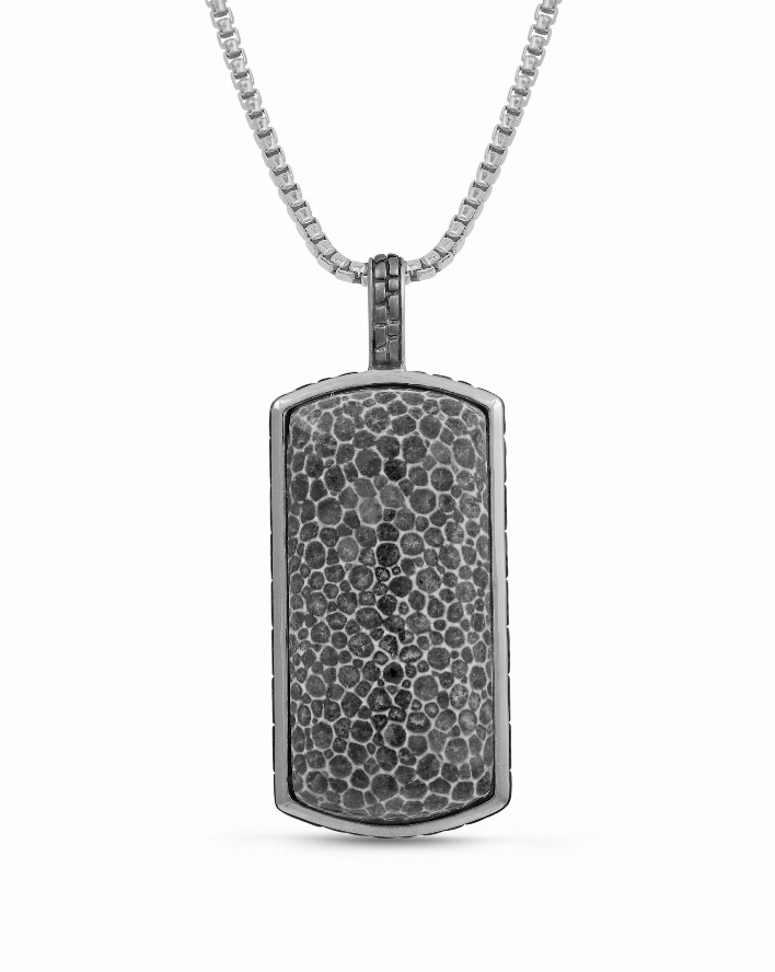 Fossil Agate Stone Tag in Black Rhodium Plated Sterling Silver Luv My Jewelry