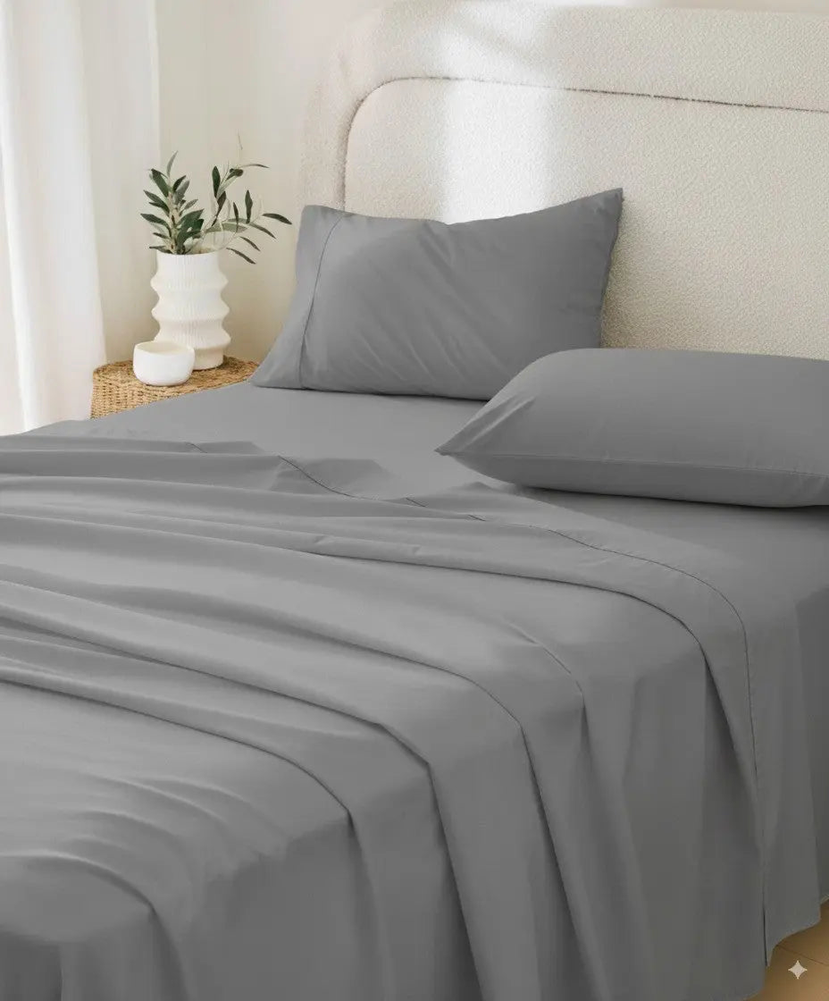 Four Piece Light Gray Cotton King Sheet Set Homeroots Bed & Bath