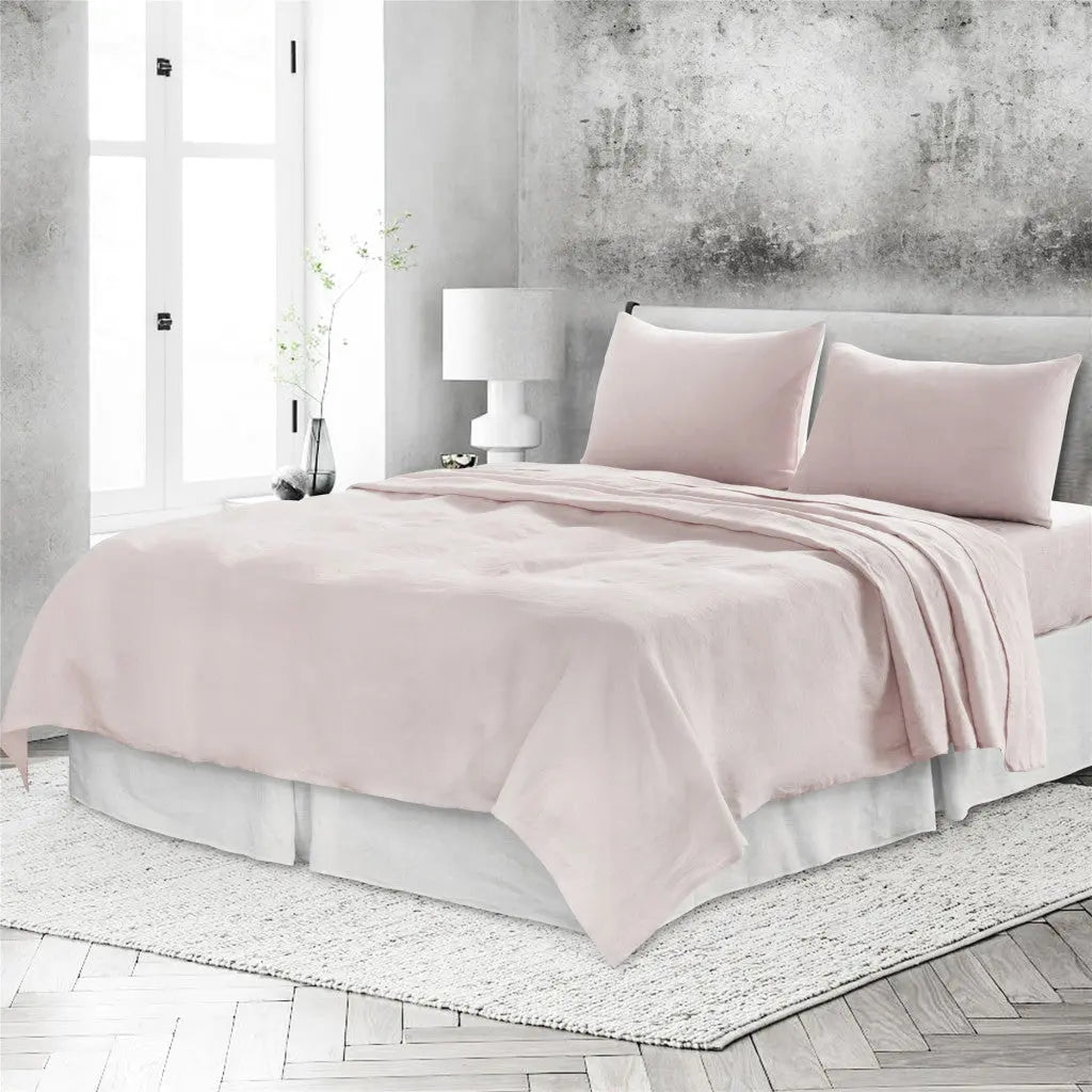 Four Piece Light Pink Linen Twin Sheet Set Homeroots Bed & Bath