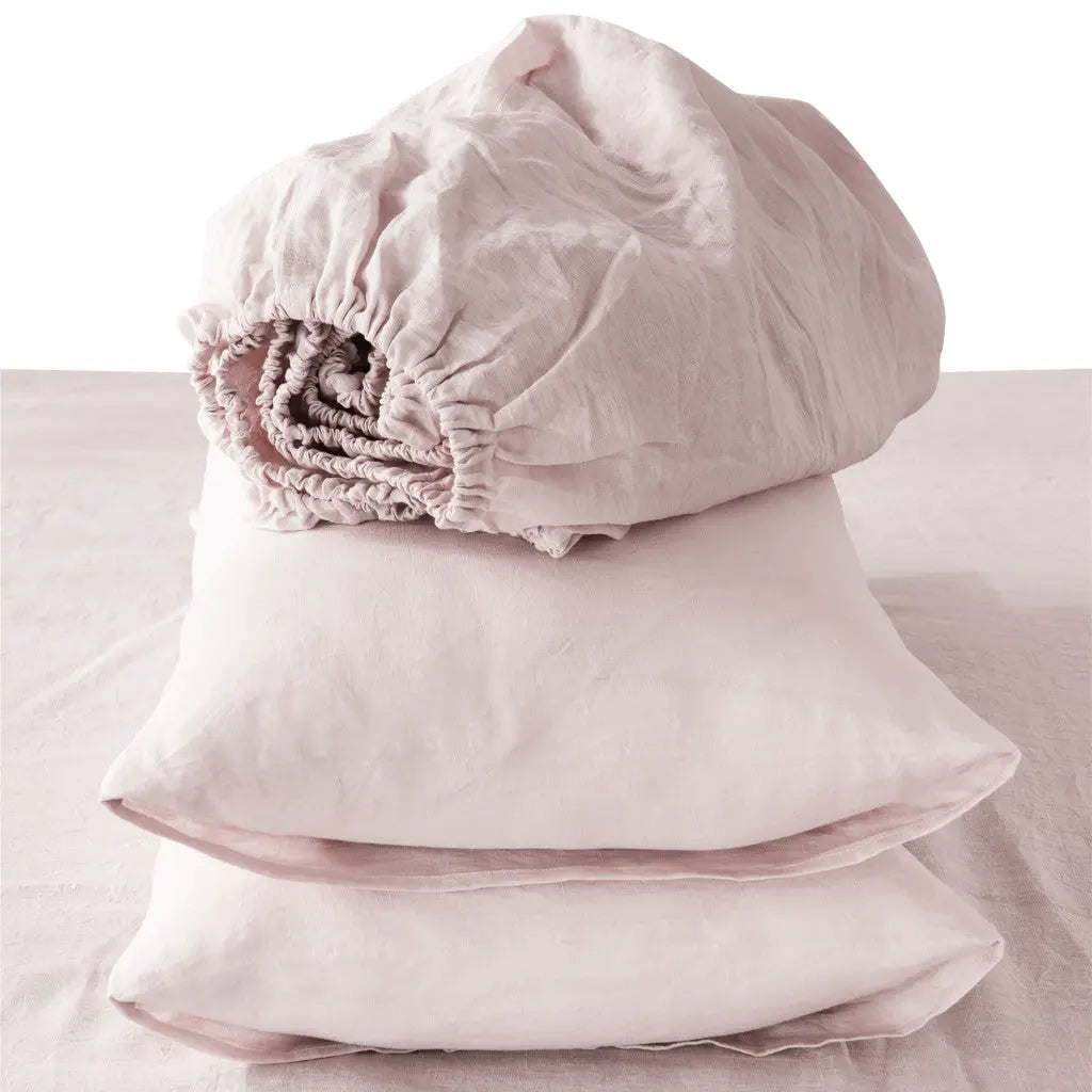 Four Piece Light Pink Linen Twin Sheet Set Homeroots Bed & Bath