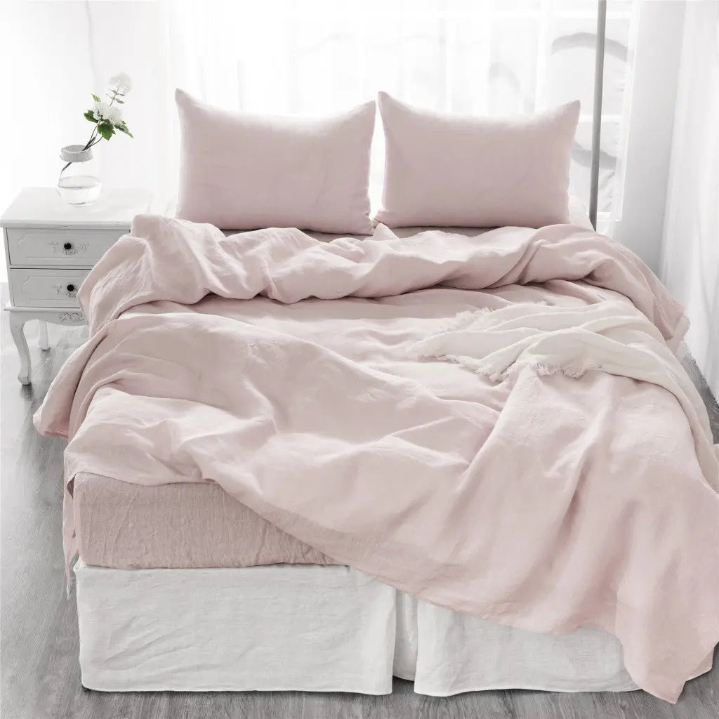 Four Piece Light Pink Linen Twin Sheet Set Homeroots Bed & Bath