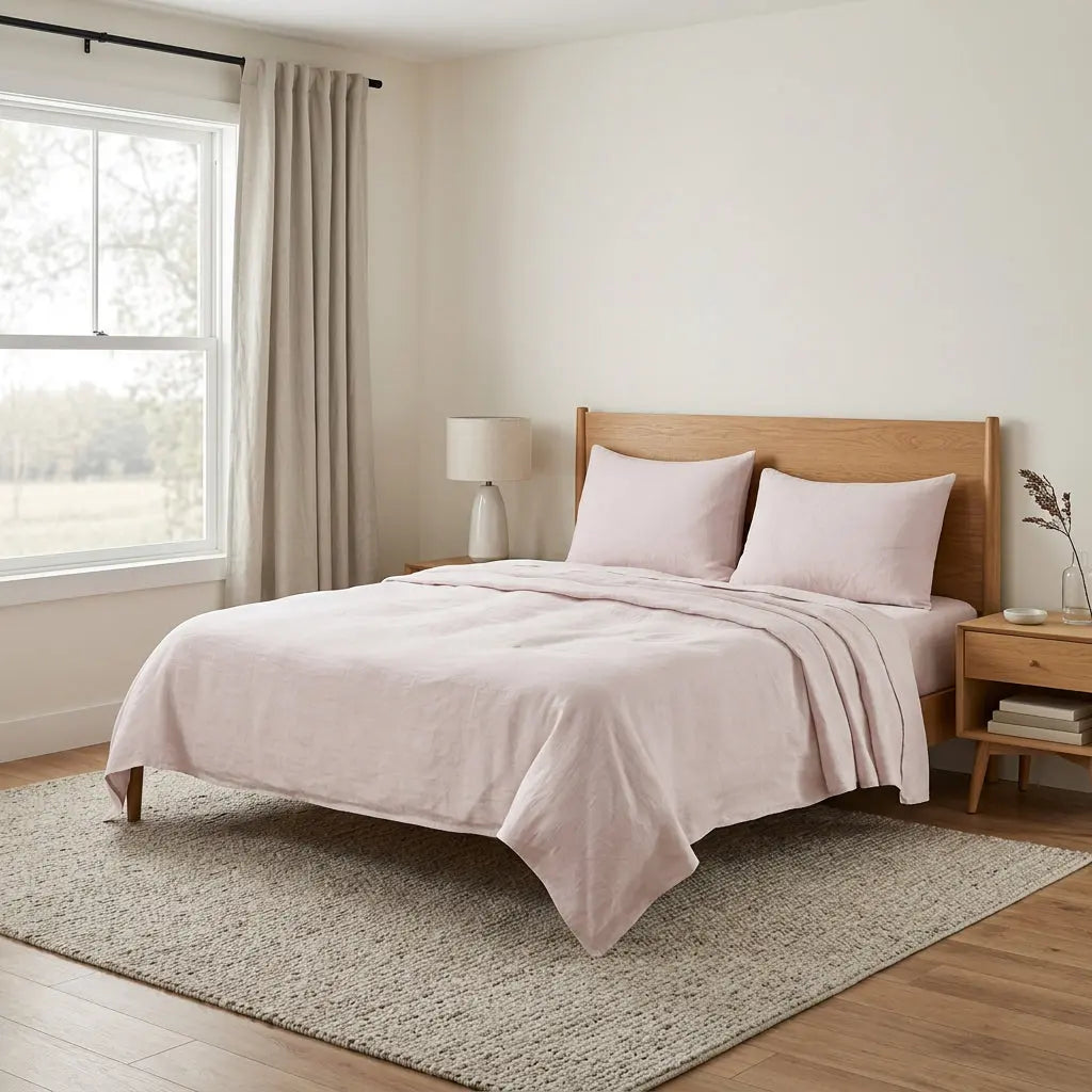 Four Piece Light Pink Linen Twin Sheet Set Homeroots Bed & Bath