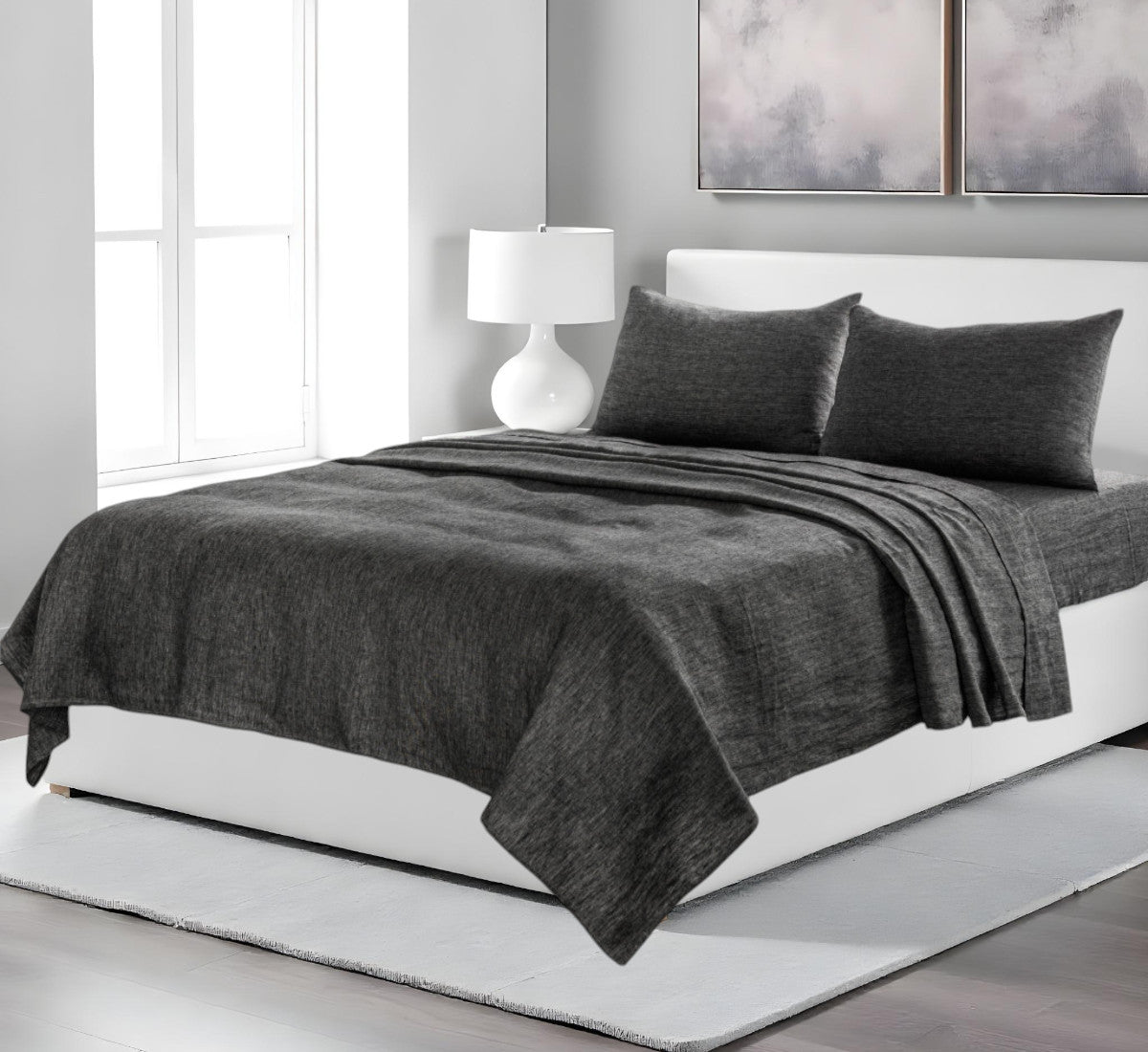 Four Piece Onyx Linen Sheet Set Homeroots Bed & Bath
