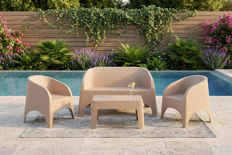 Four Piece Taupe Plastic Outdoor Patio Set With Table Homeroots Outdoor