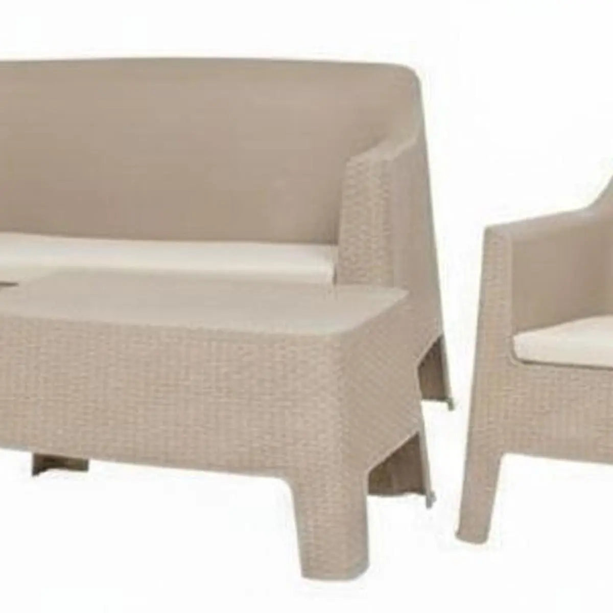 Four Piece Taupe and Beige Plastic Upholstered Cushions Outdoor Patio Set With Table Homeroots Outdoor