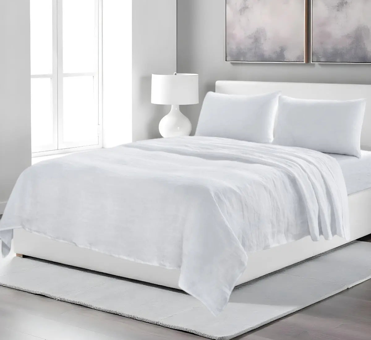 Four Piece White Linen King Sheet Set Homeroots Bed & Bath