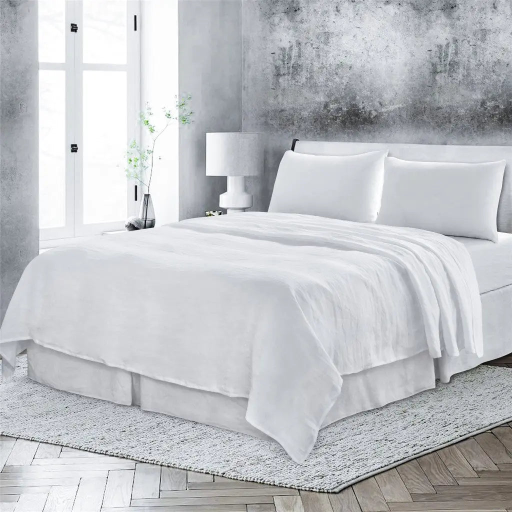 Four Piece White Linen King Sheet Set Homeroots Bed & Bath