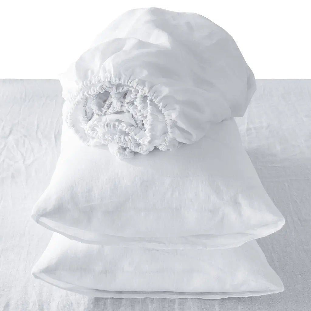 Four Piece White Linen King Sheet Set Homeroots Bed & Bath