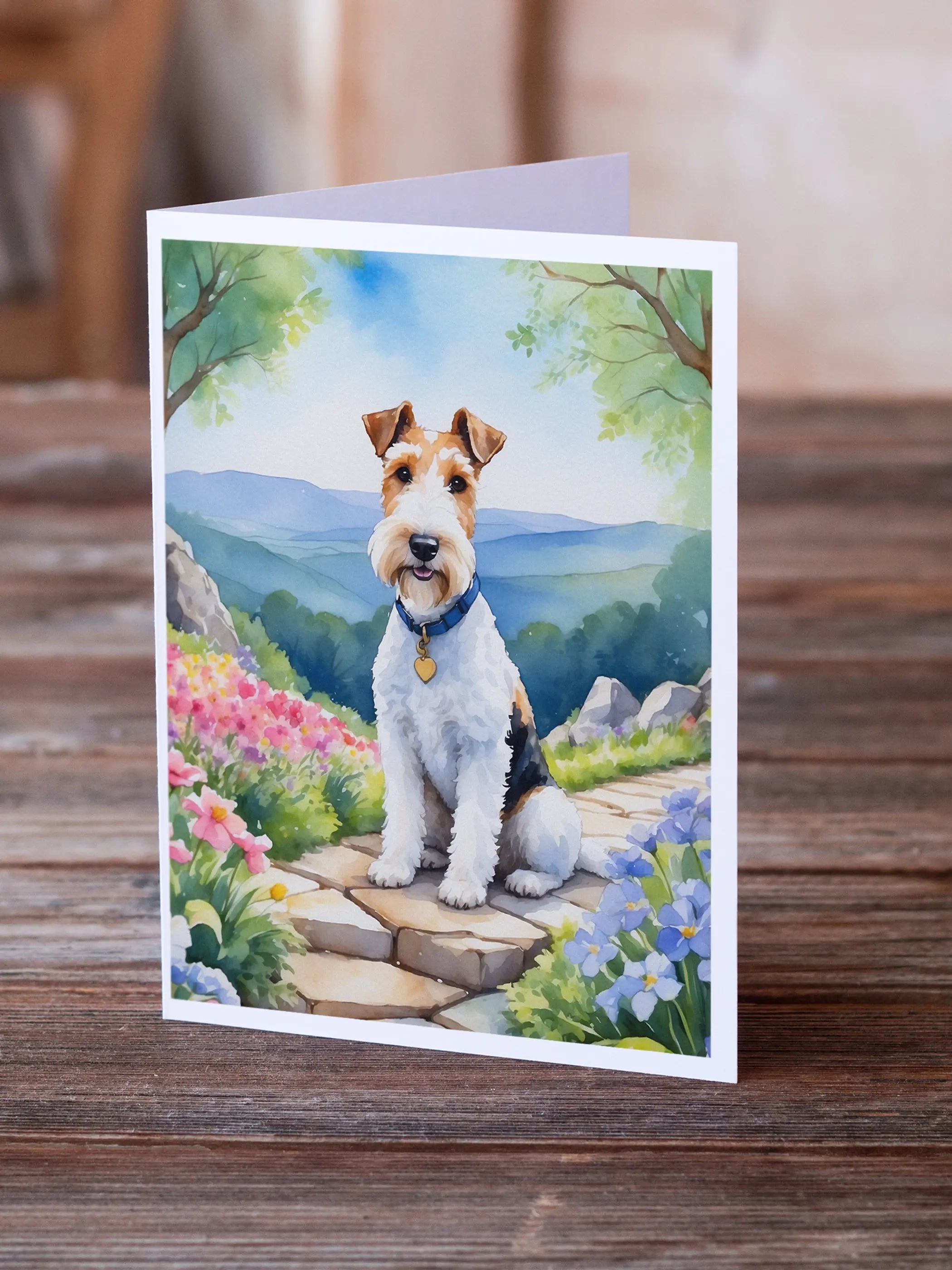 Fox Terrier Spring Path Greeting Cards Pack of 8 Caroline's Treasures