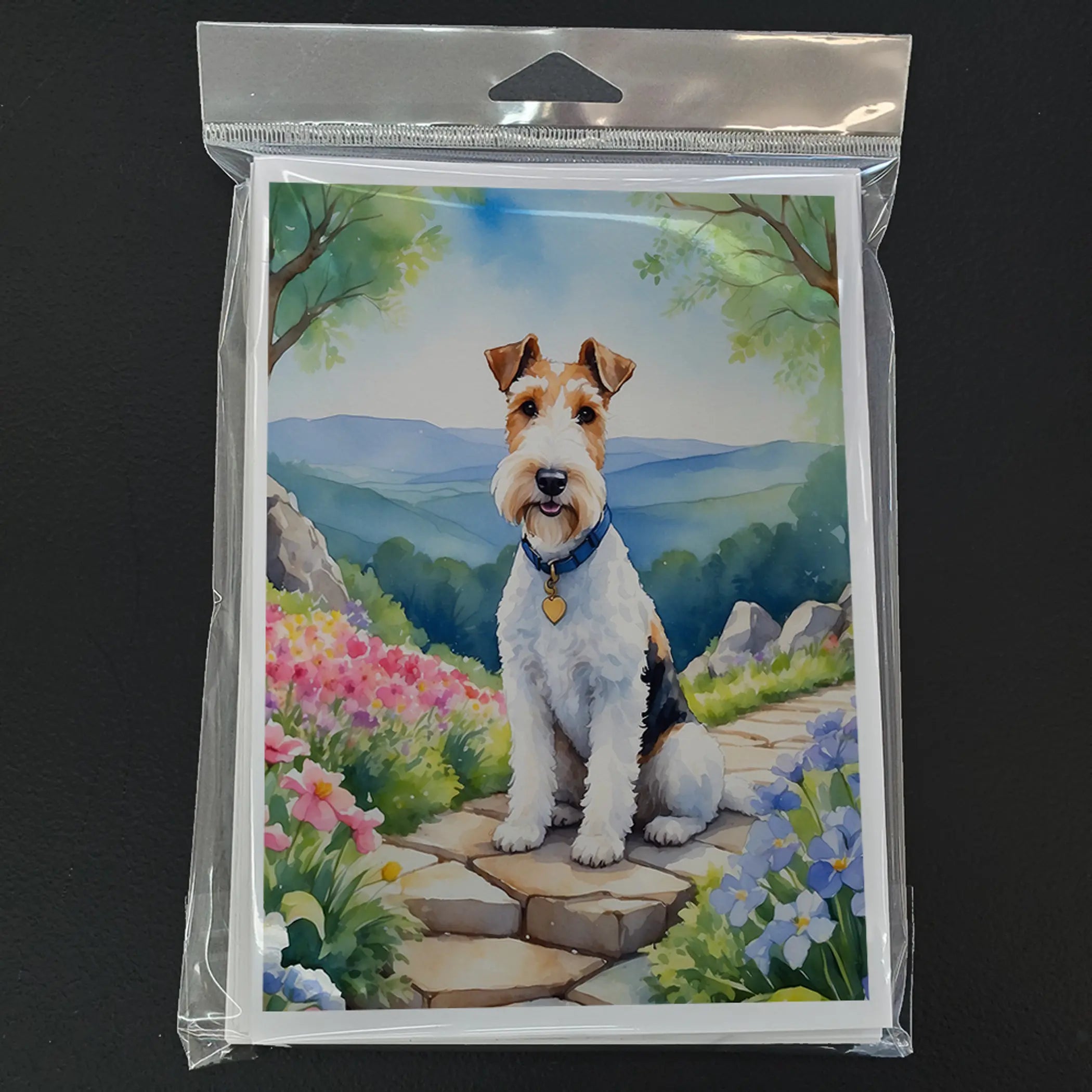 Fox Terrier Spring Path Greeting Cards Pack of 8 Caroline's Treasures