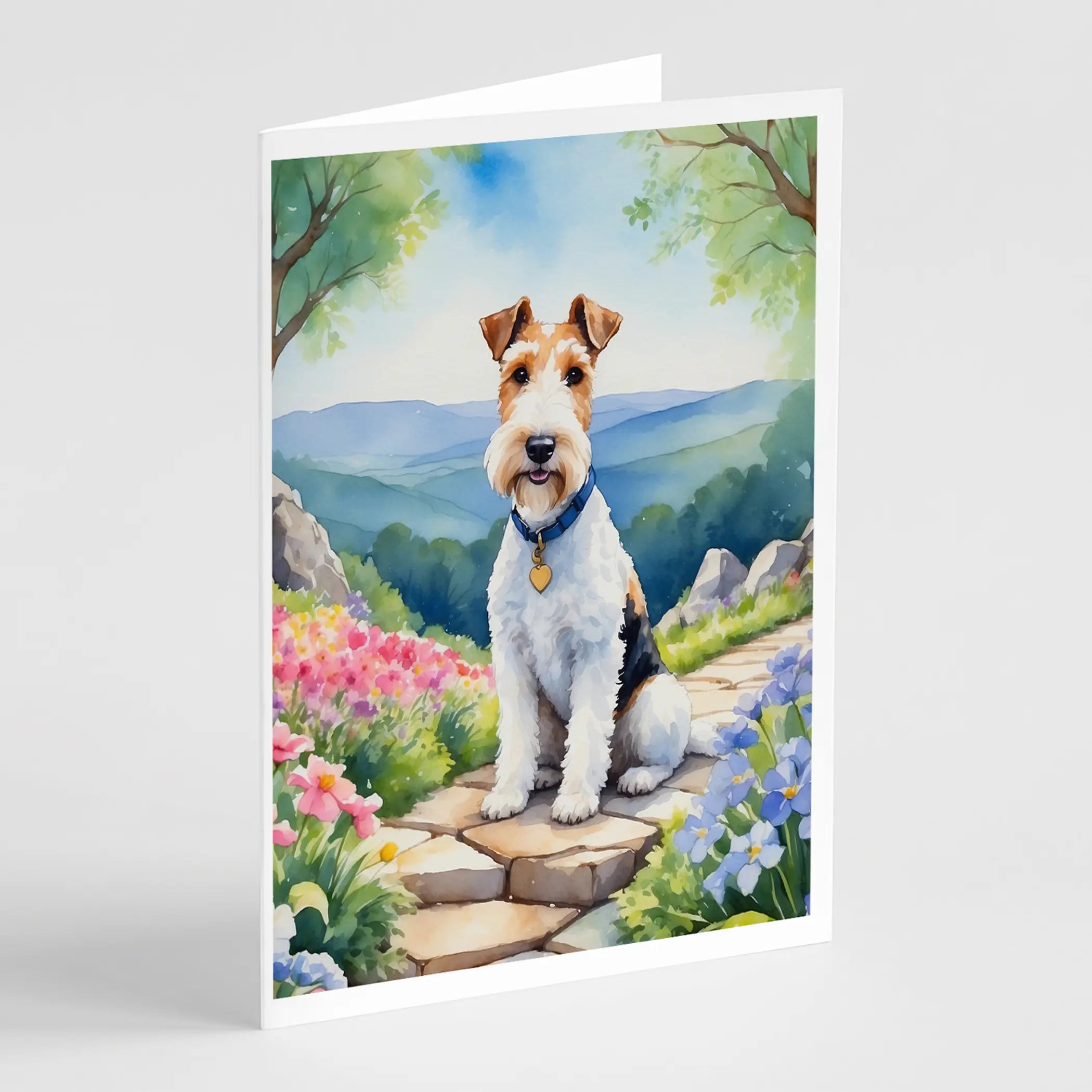 Fox Terrier Spring Path Greeting Cards Pack of 8 Caroline's Treasures