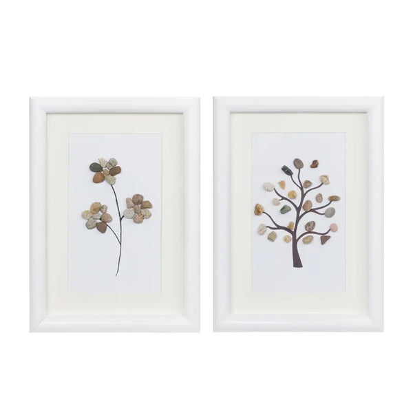 Framed Tree and Floral Pebble Art Melrose International