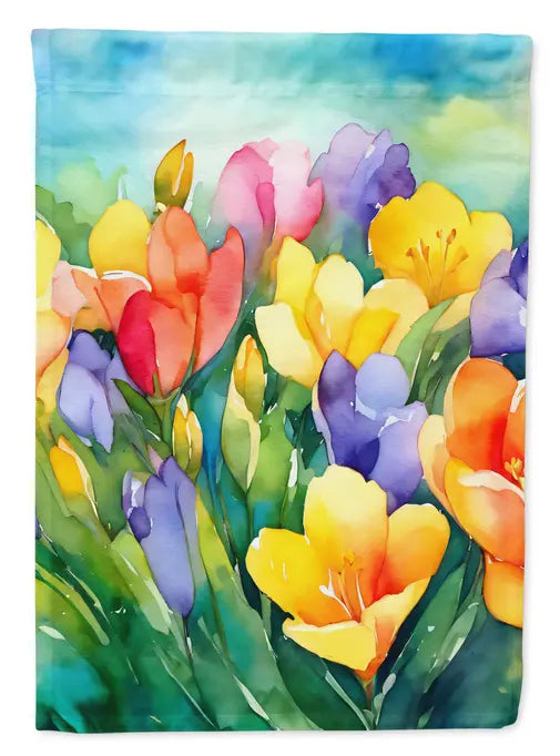 Freesias in Watercolor Garden Flag Caroline's Treasures