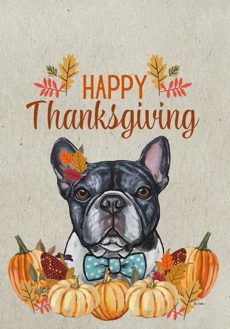 French Bulldog Black/White - Hippie Hound Studio Best of Breed Thanksgiving House and Garden Flag Best of Breed