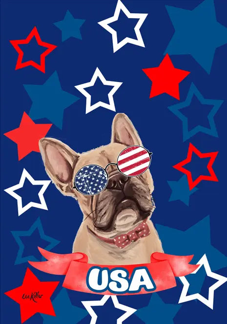 French Bulldog Cream - Hippie Hound Studios Patriotic  House and Garden Flags Best of Breed