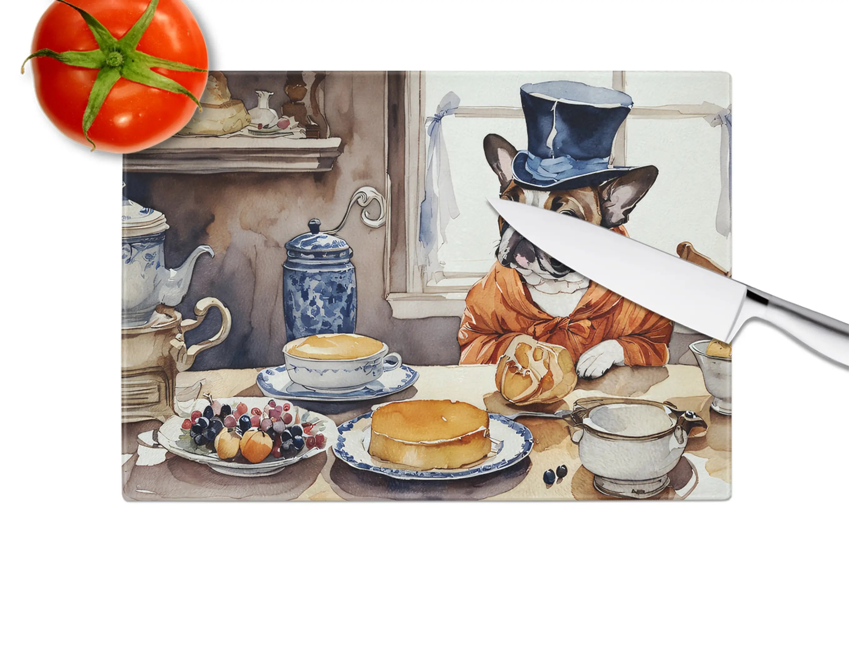 French Bulldog Fall Kitchen Pumpkins Glass Cutting Board Caroline's Treasures