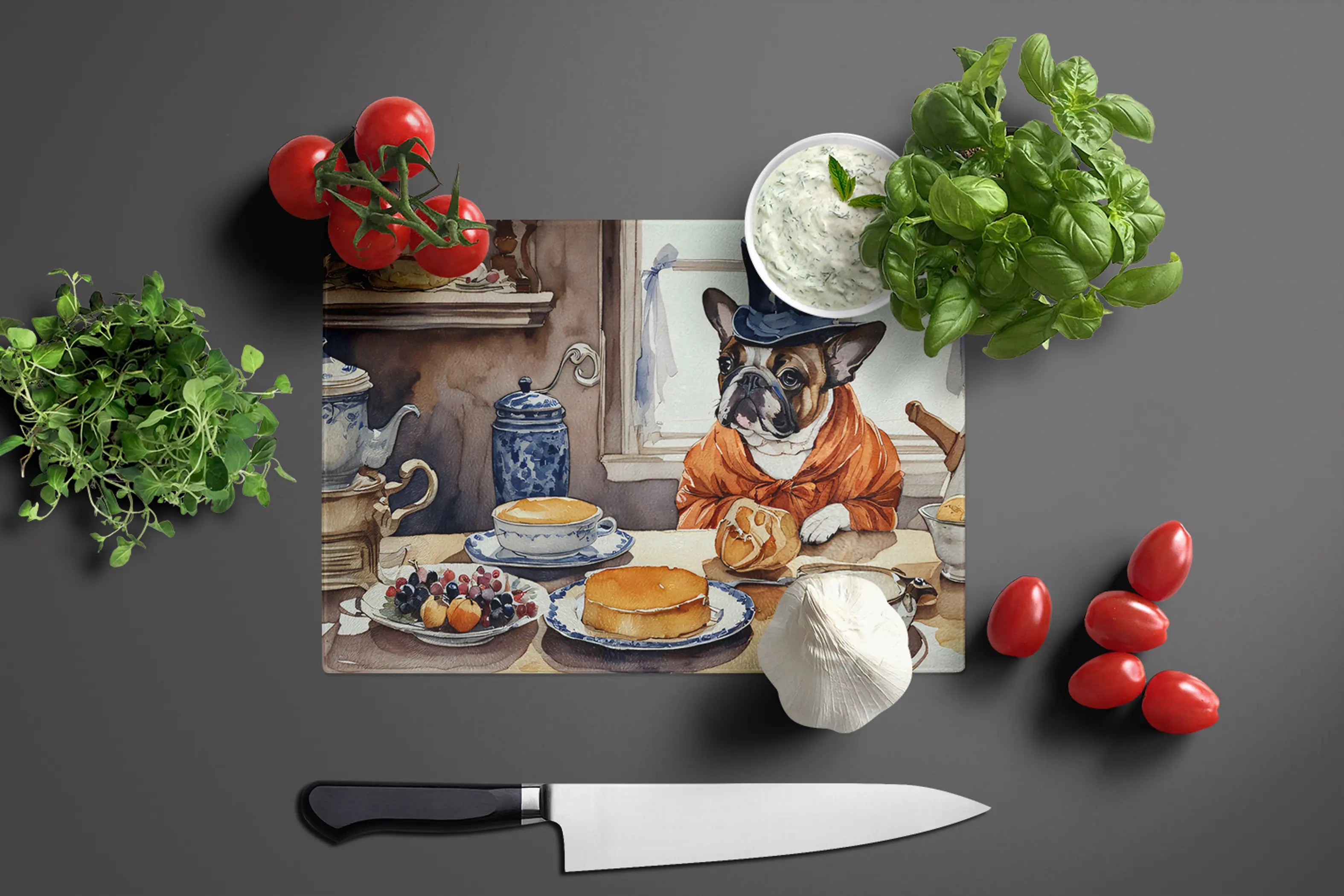 French Bulldog Fall Kitchen Pumpkins Glass Cutting Board Caroline's Treasures