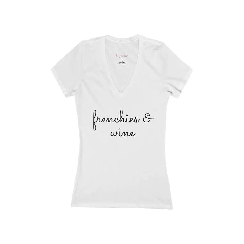 Frenchies & Wine- Women's Jersey Short Sleeve Deep V-Neck Tee Bark Fifth Avenue