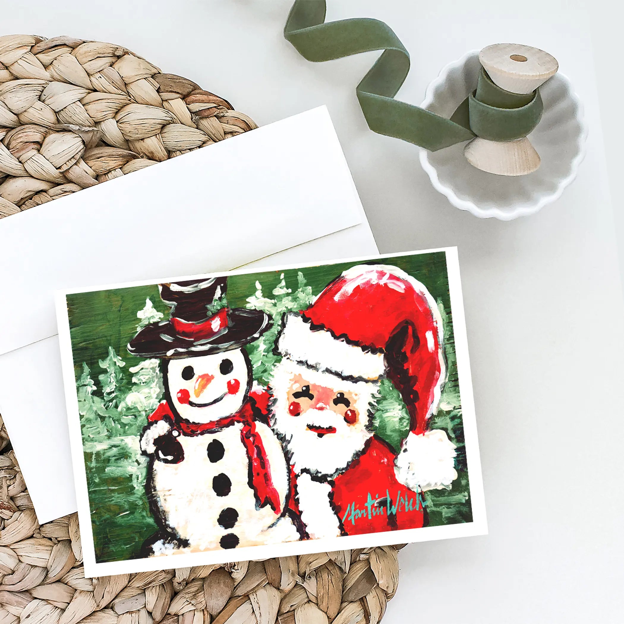 Friends Snowman and Santa Claus Greeting Cards Pack of 8 Caroline's Treasures