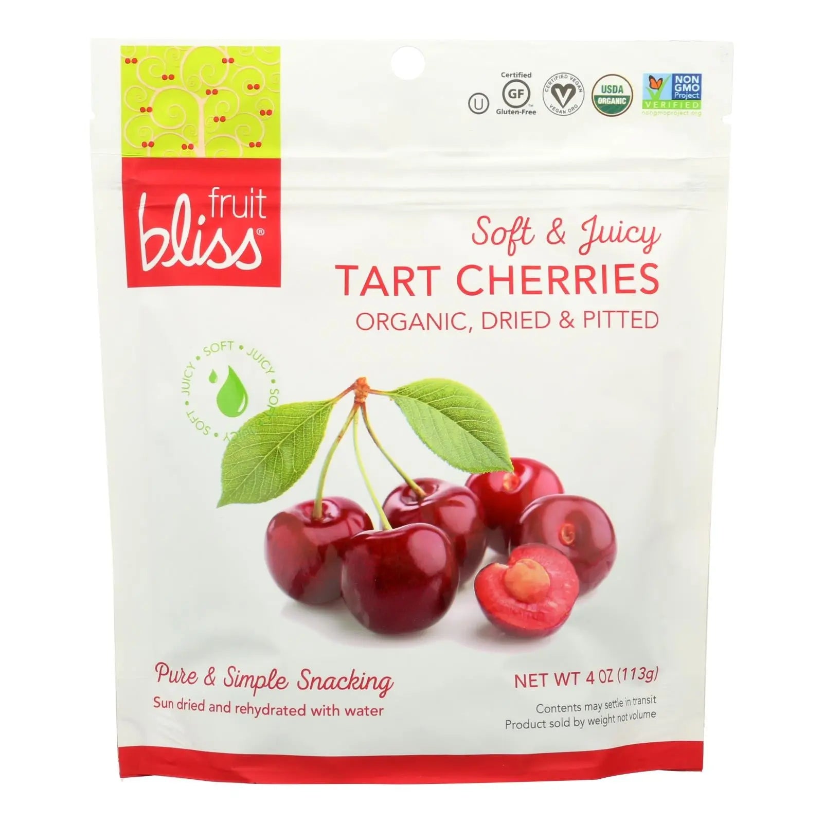 Fruit Bliss - Organic Tart Dried Cherries - Case Of 6 - 4 Oz. Fruit Bliss