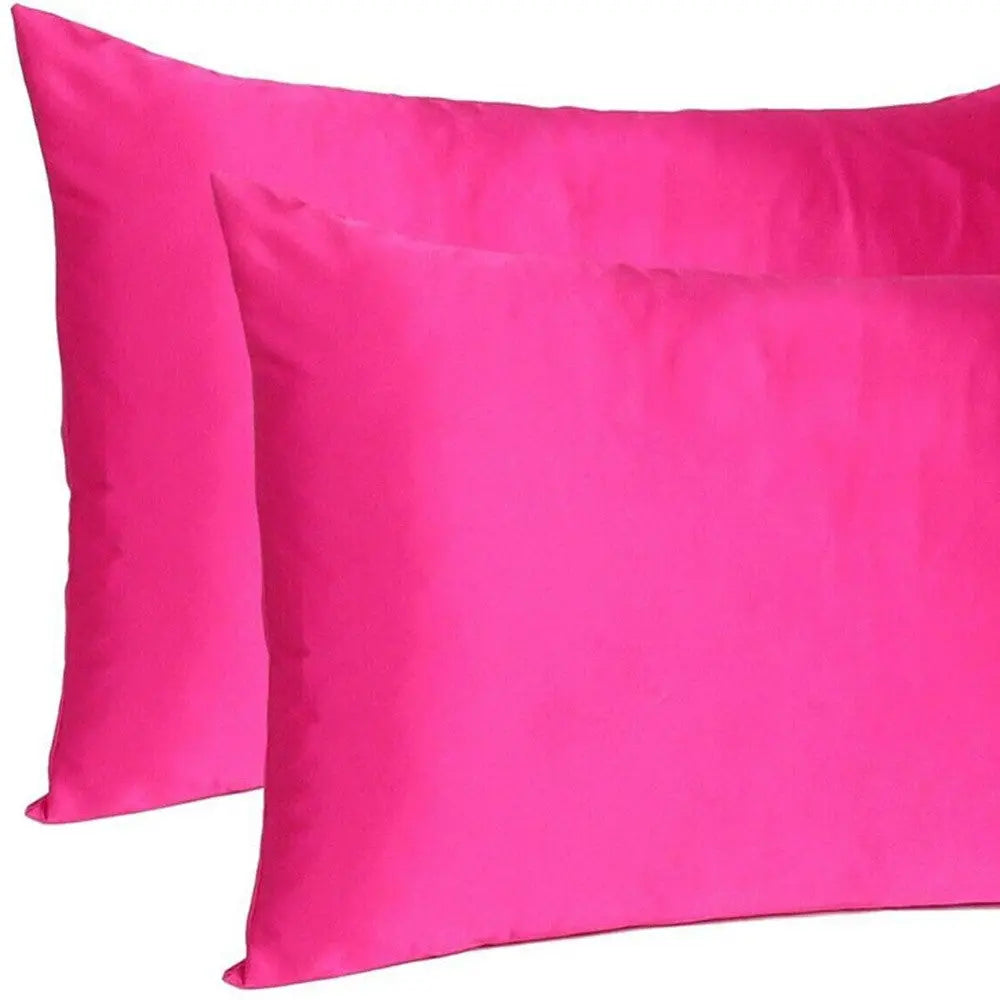 Fuchsia Dreamy Set Of 2 Silky Satin Standard Pillowcases Homeroots Bed & Bath