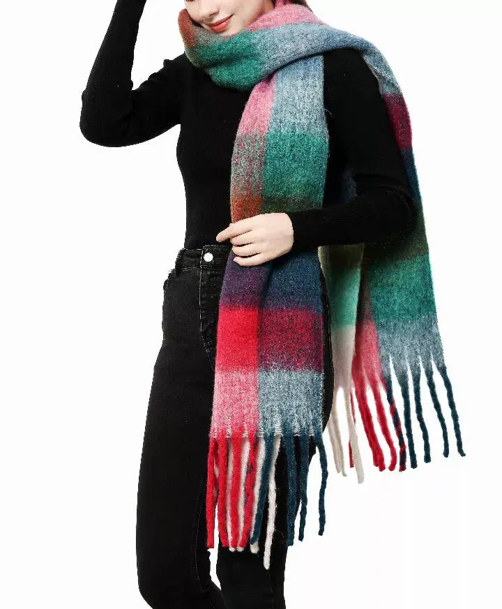 Fuchsia- Long Fringe Blanket Scarf JC Sunny Fashion