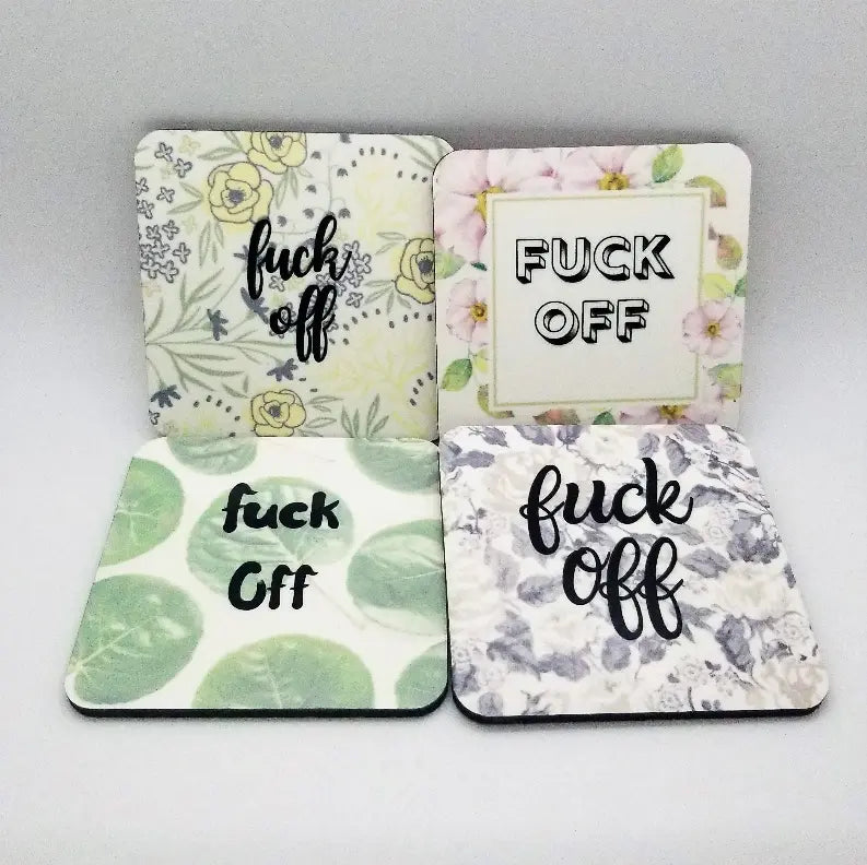 Fuck Off Floral Coaster Set (4 Pieces) Black Cat Bazaar