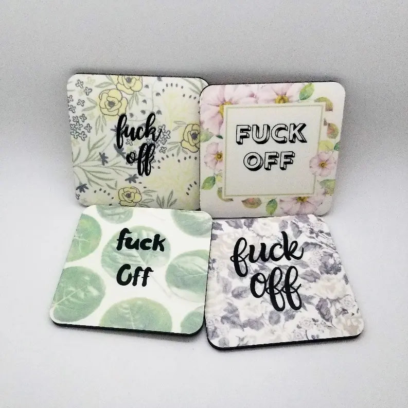 Fuck Off Floral Coaster Set (4 Pieces) Black Cat Bazaar