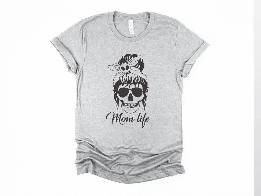 Funny Mom Life skull and messy bun shirt Stiles Tee