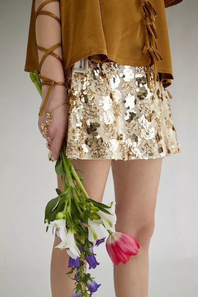 Fussed | Metallic Sequin Mini Skirt Fangyan