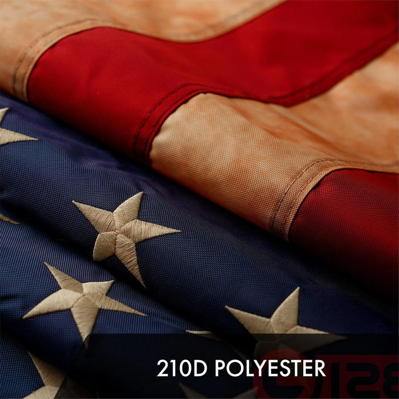G128 10 Pack: American USA Tea-Stained Flag | 3x5 Ft | ToughWeave Pro Series Embroidered 420D Polyester | Embroidered Stars G128