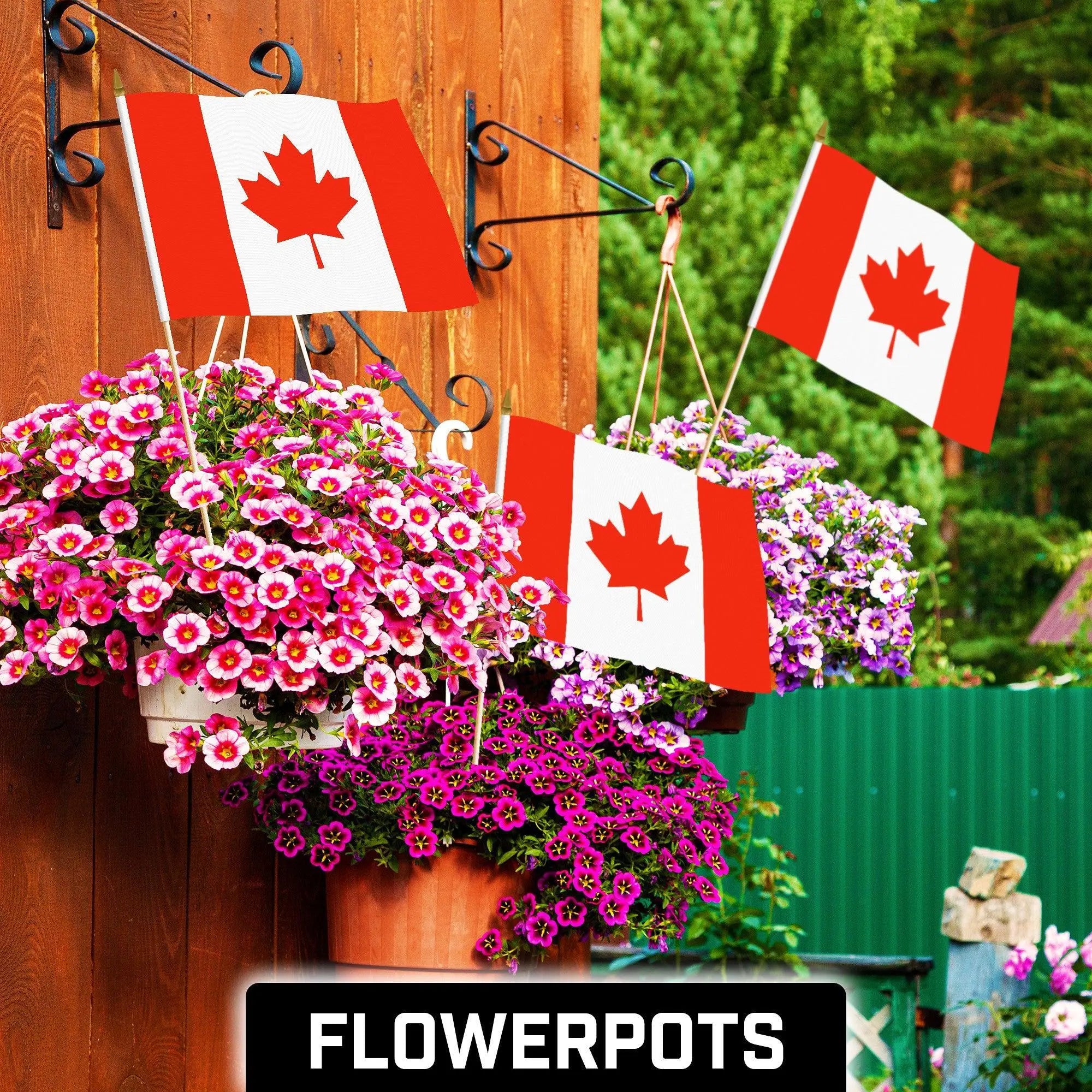 G128 12 Pack Handheld Canada Canadian Stick Flags | 12x18 In | Printed 150D Polyester, Country Flag, Solid Wooden Stick, Spear Gold Tip G128