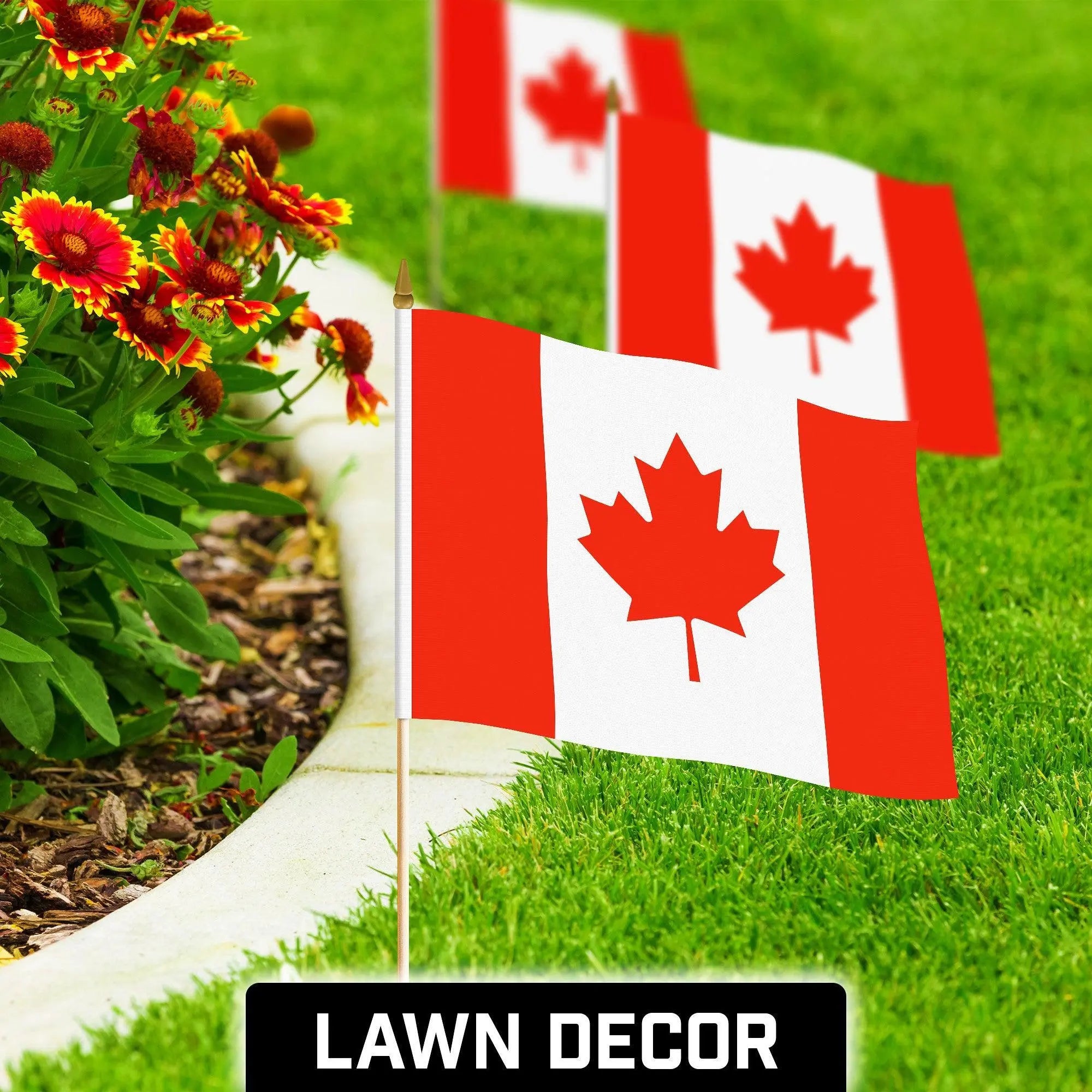 G128 12 Pack Handheld Canada Canadian Stick Flags | 12x18 In | Printed 150D Polyester, Country Flag, Solid Wooden Stick, Spear Gold Tip G128