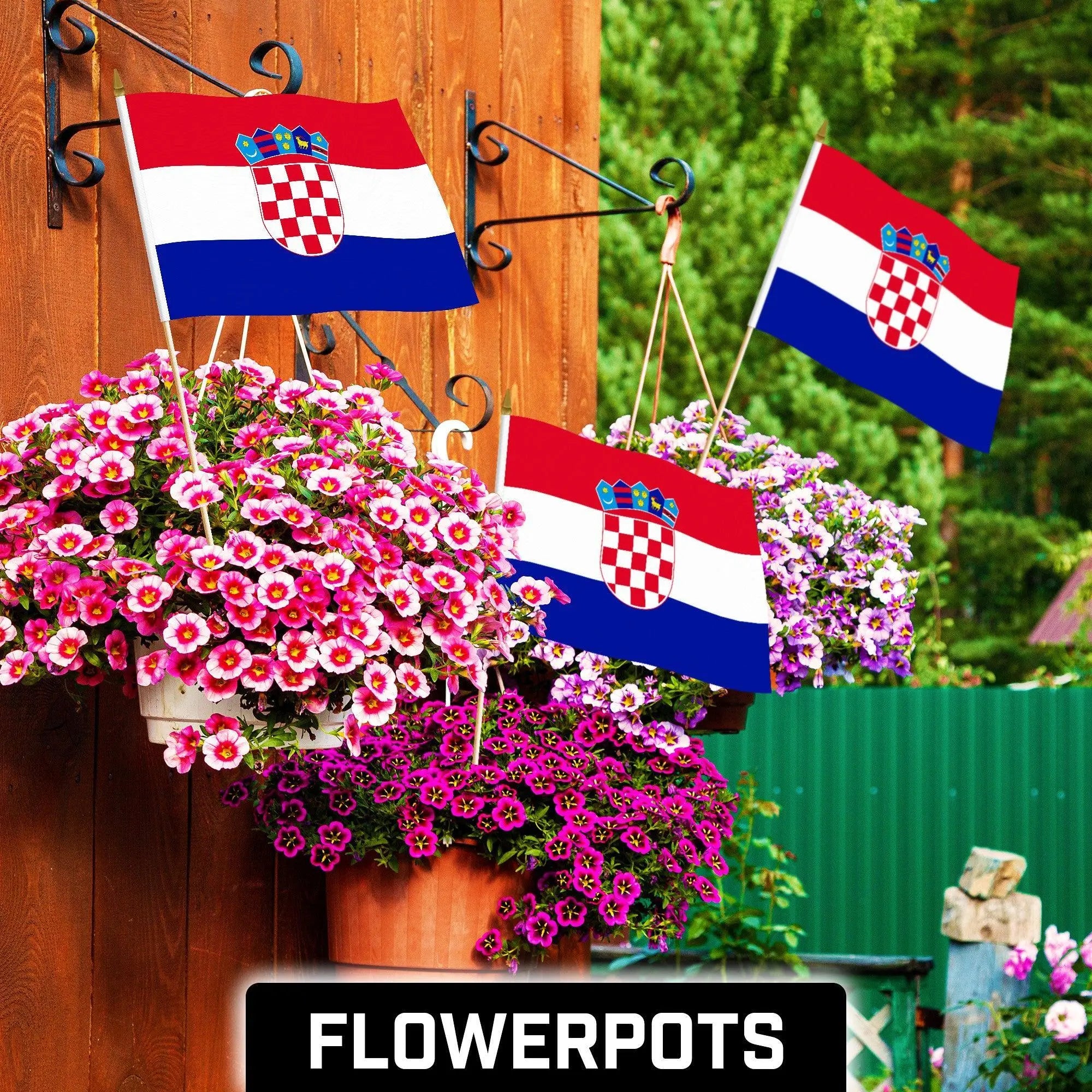 G128 12 Pack Handheld Croatia Croatian Stick Flags | 12x18 In | Printed 150D Polyester, Country Flag, Solid Wooden Stick, Spear Gold Tip G128