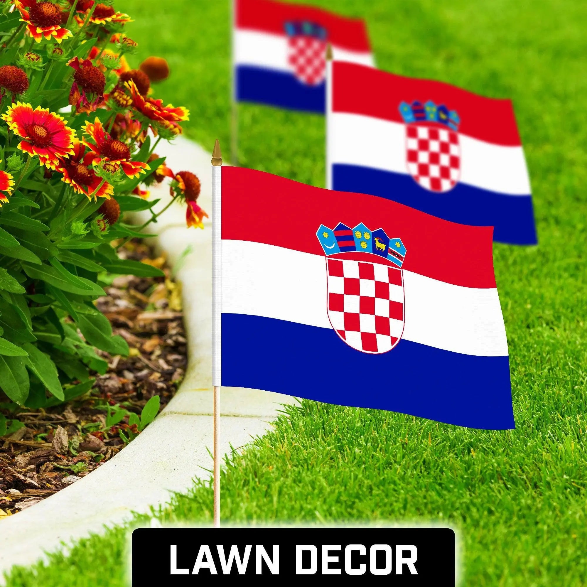 G128 12 Pack Handheld Croatia Croatian Stick Flags | 12x18 In | Printed 150D Polyester, Country Flag, Solid Wooden Stick, Spear Gold Tip G128