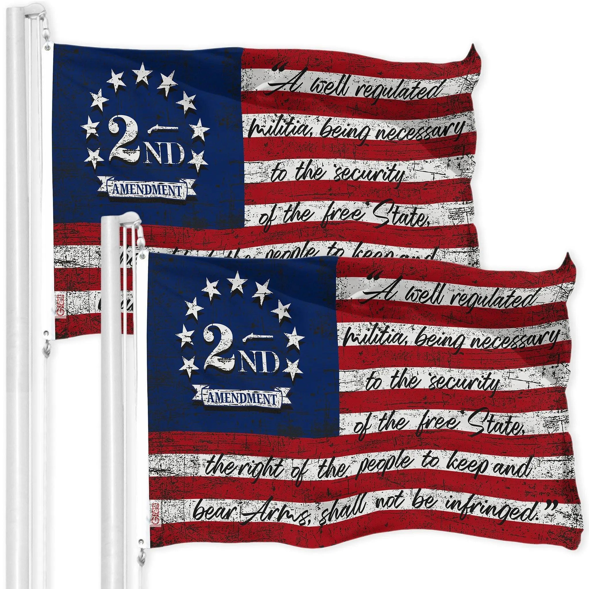 G128 2 Pack: 2nd Amendment American Flag | 3x5 Ft | LiteWeave Pro Series Printed 150D Poly | Historical Flag, Indoor/Outdoor, Vibrant Colors, Brass Grommets, Thicker and More Durable Than 100D 75D G128