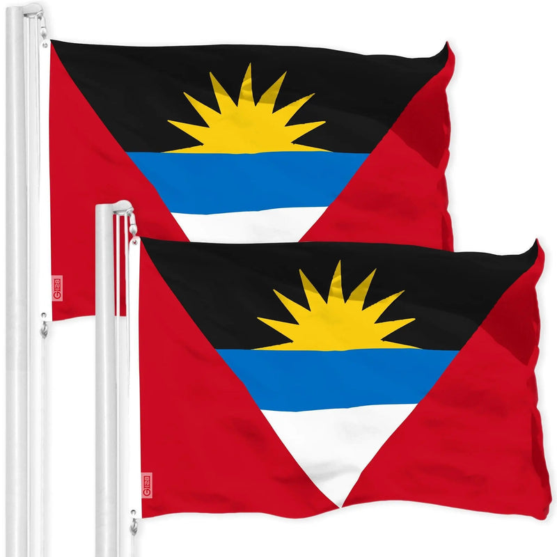 G128 2 Pack: Antigua and Barbuda Antiguan and Barbudan Flag | 3x5 Ft | LiteWeave Pro Printed 150D Poly | Country Flag, Vibrant Colors, Brass Grommets, Thicker and More Durable Than 100D 75D Poly G128