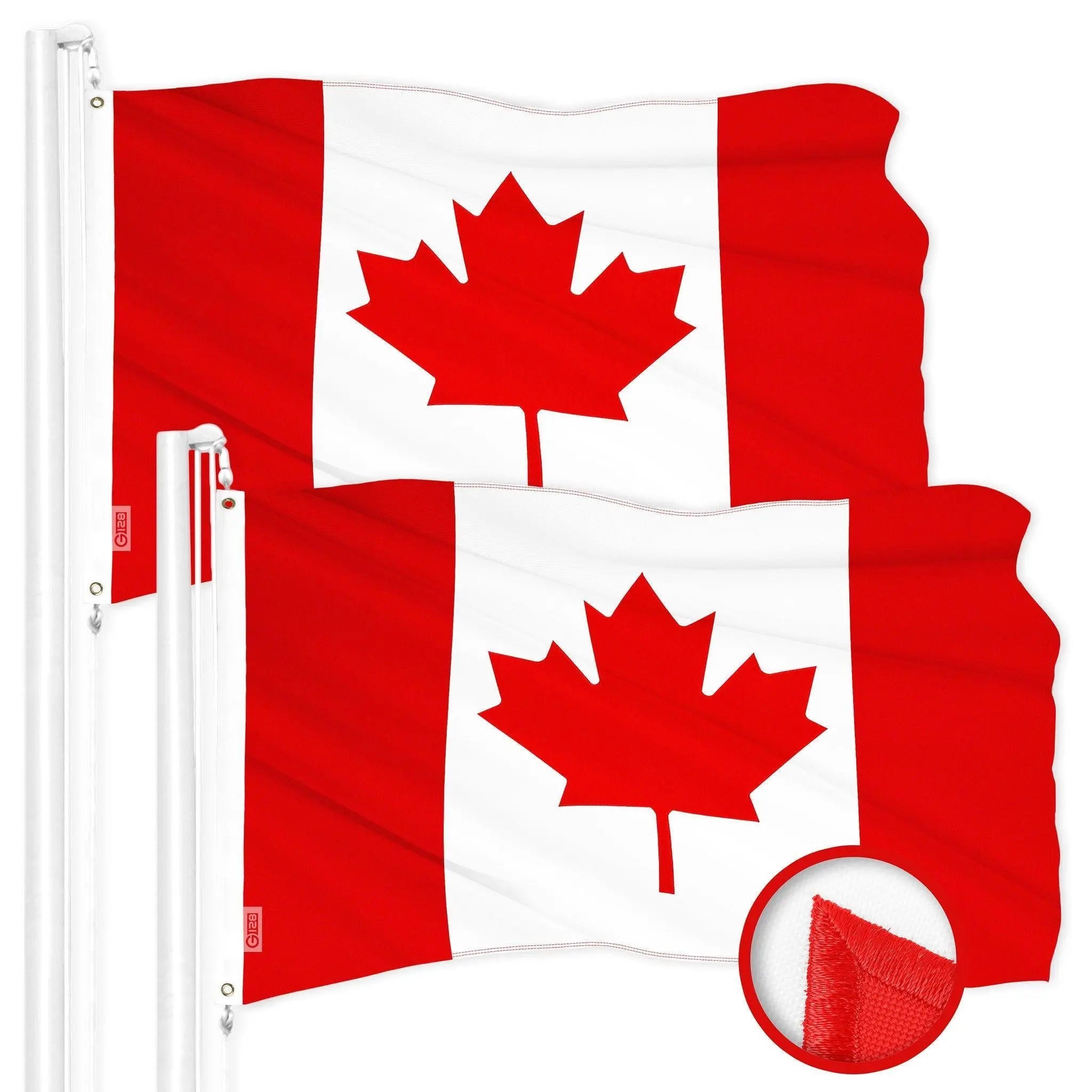 G128 2 Pack: Canada Canadian Flag | 3x6 Ft | ToughWeave Series Embroidered 300D Polyester | Country Flag, Embroidered Design, Indoor/Outdoor, Brass Grommets G128