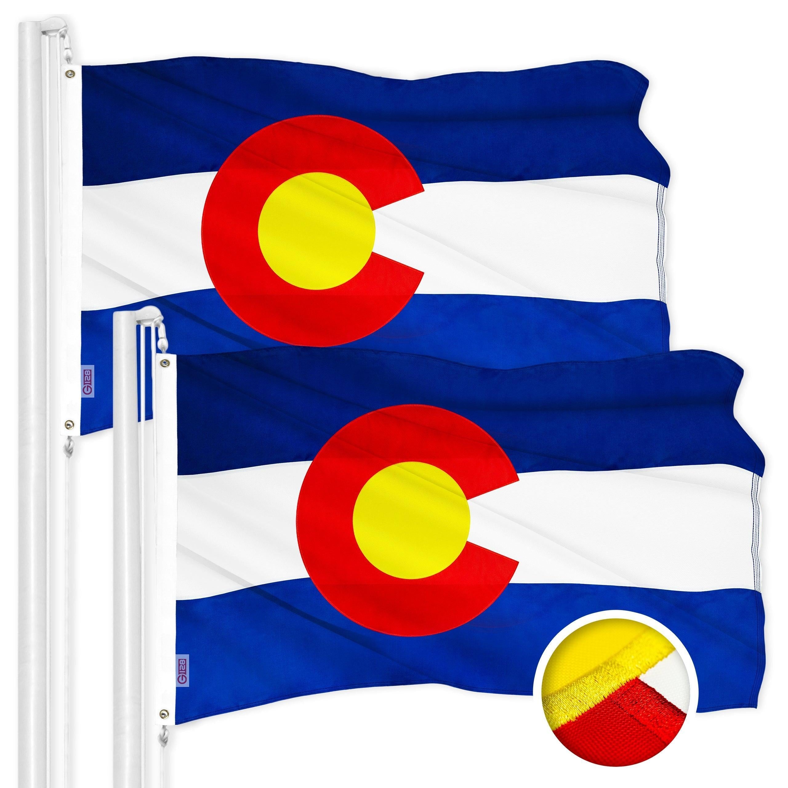 G128 2 Pack: Colorado CO State Flag | 2x3 Ft | ToughWeave Series Embroidered 300D Polyester | Embroidered Design, Indoor/Outdoor, Brass Grommets G128