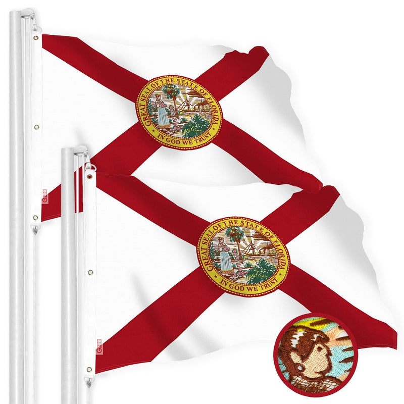 G128 2 Pack: Florida FL State Flag | 6x10 Ft | StormFlyer Series Embroidered 220GSM Spun Polyester | Embroidered Design, Indoor/Outdoor, Brass Grommets, Heavy Duty, All Weather G128
