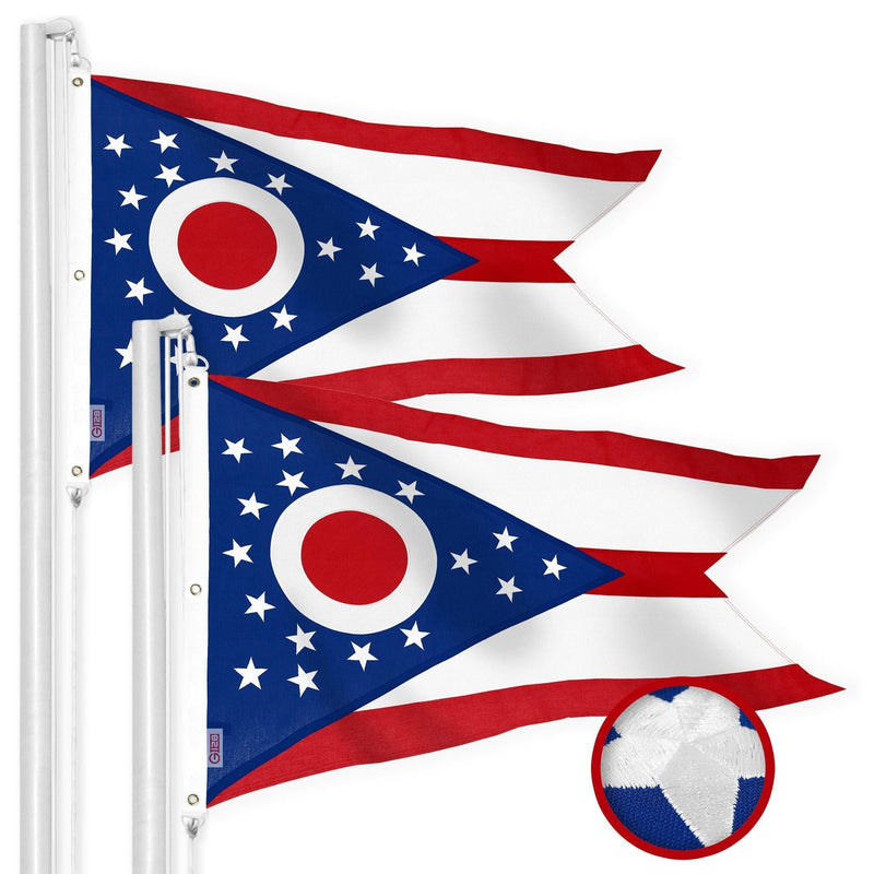 G128 2 Pack: Ohio OH State Flag | 5x8 Ft | StormFlyer Series Embroidered 220GSM Spun Polyester | Embroidered Design, Indoor/Outdoor, Brass Grommets, Heavy Duty, All Weather G128