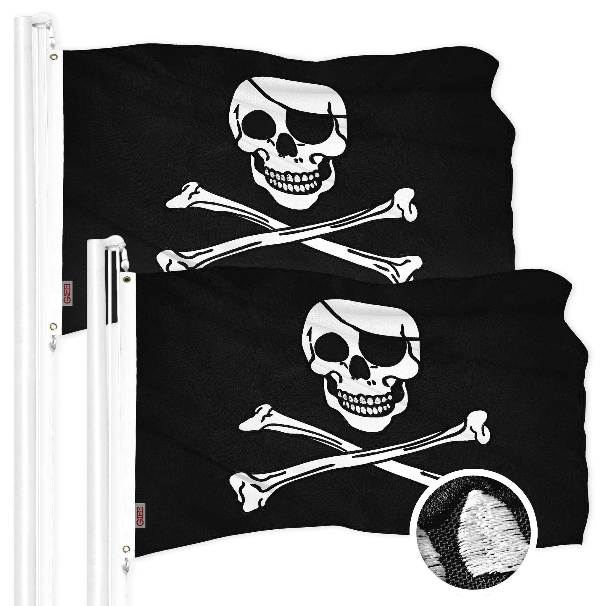 G128 2 Pack: Pirate Jolly Roger Bones Flag | 16x24 In | ToughWeave Series Embroidered 300D Polyester | Novelty Flag, Embroidered Design, Indoor/Outdoor, Brass Grommets G128